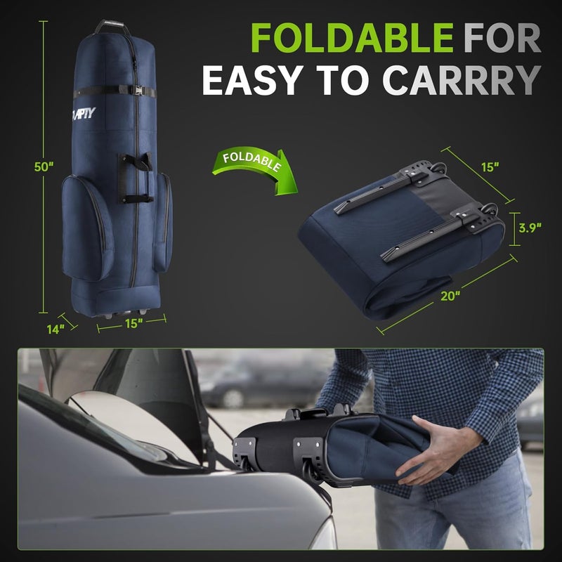 APTY Padded Golf Club Travel Bag with Wheels, Golf Luggage Case Cover for Airlines - 1680D Wear-Resistant Oxford, Waterproof Coating Layer, Universal Size - Image 2